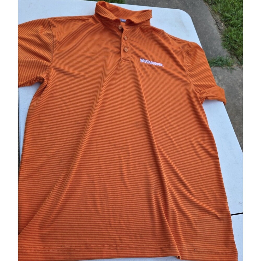 Men's Large Whataburger Performance Polo Shirt Orange Striped Uniform Workwear